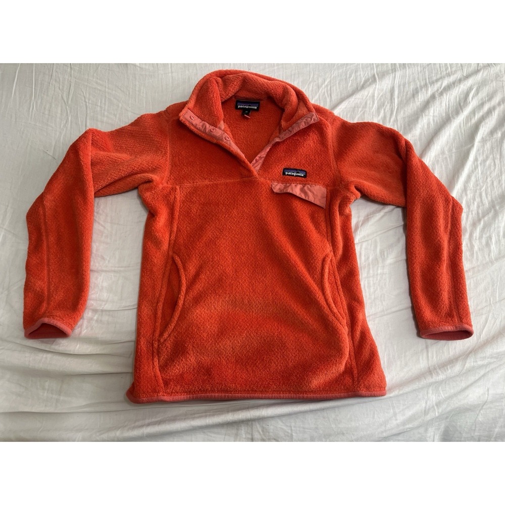 Patagonia Re‎ Tool Snap Fleece Womens Pullover XS Orange Pockets Logo